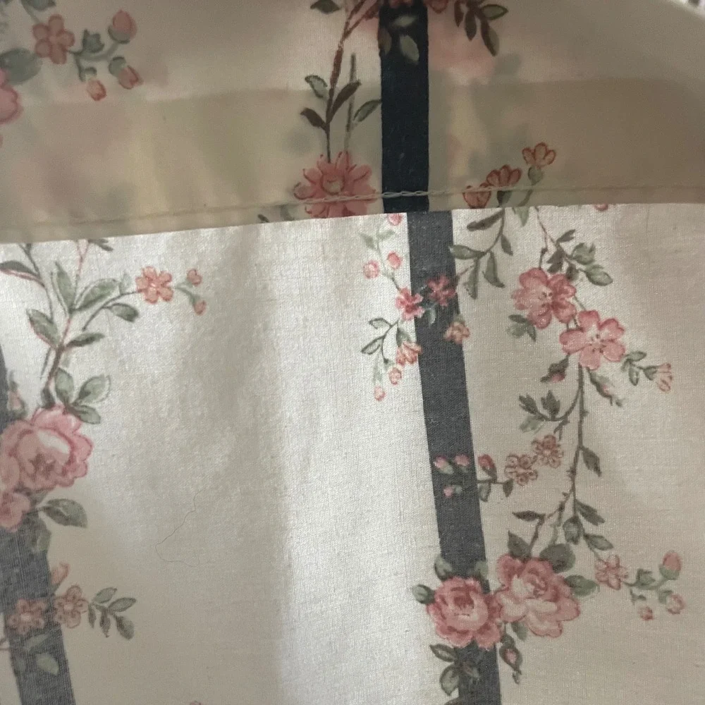 Vintage Fieldcrest Cannon Full Flat Sheet Pink Floral‎ Navy Stripe Cottagecore